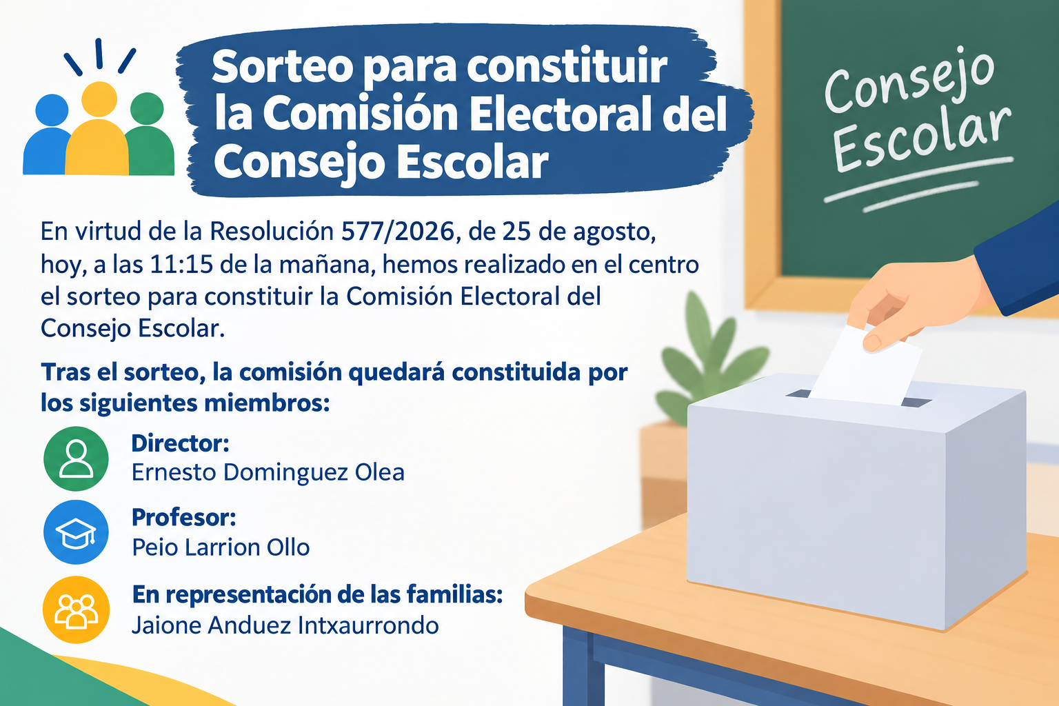 Sorteo para la constitución de la Comisión Electoral del Consejo Escolar